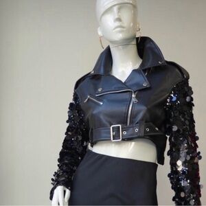 Black Sequin Sleeve Women's Jacket size medium